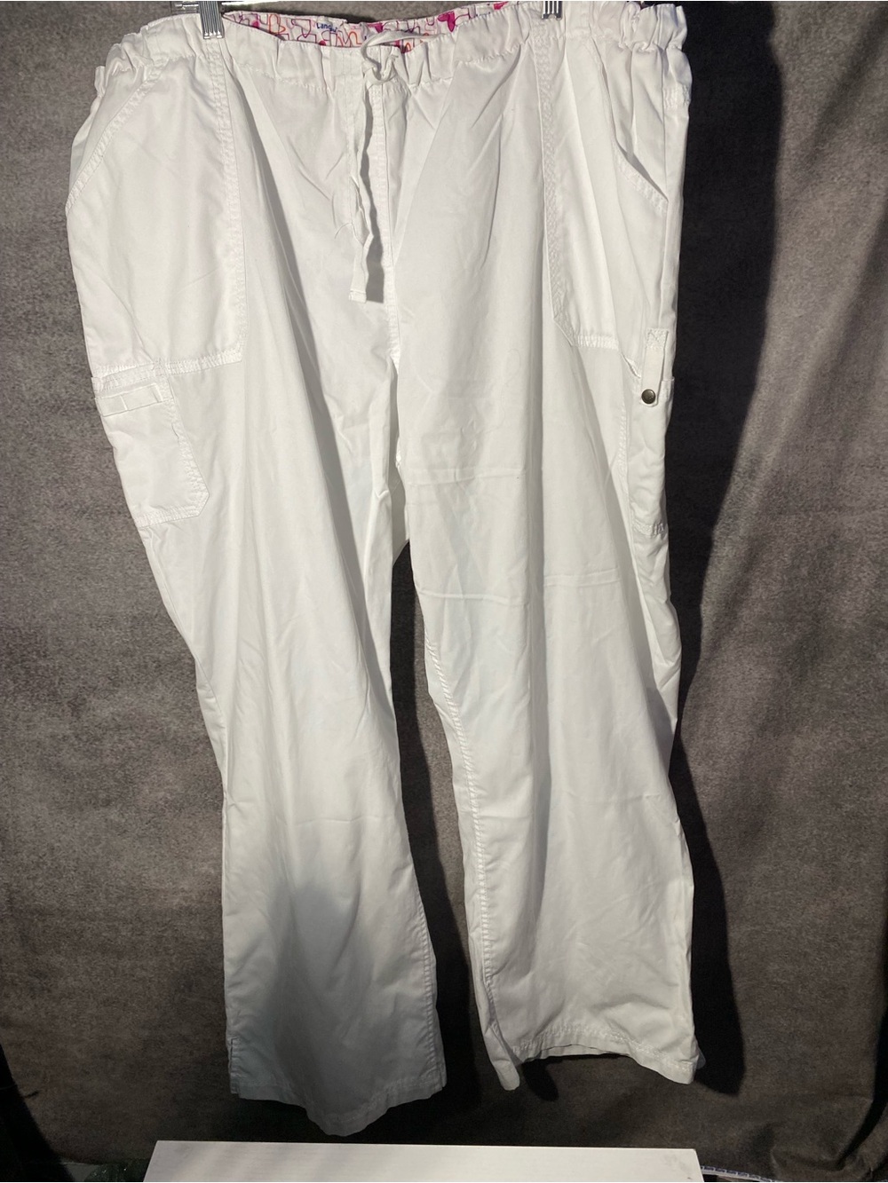 Landau White Scrub Pants 3XL Plus Size Cargo Drawstring Elastic Waist Women